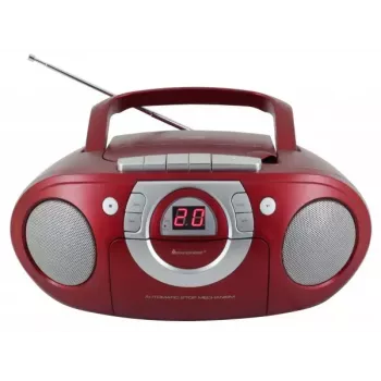 Nešiojama stereo sistema Soundmaster SCD5100RO – CD/Kasetė/Radijas (Pilka, Raudona)