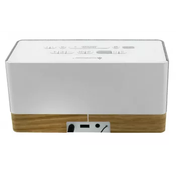 Radijo laikrodis Soundmaster UR630WE – FM/PLL/UKW, 6 W RMS, pilka/balta, maitinimas iš tinklo ir AAA baterijų