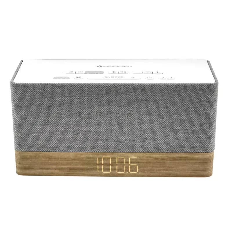 Radijo laikrodis Soundmaster UR630WE – FM/PLL/UKW, 6 W RMS, pilka/balta, maitinimas iš tinklo ir AAA baterijų