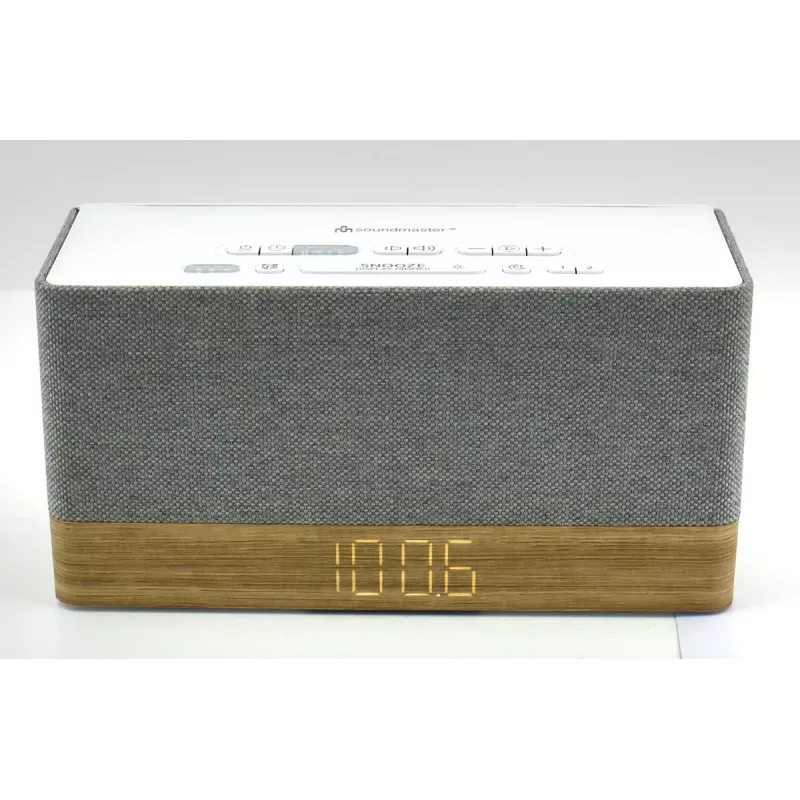 Radijo laikrodis Soundmaster UR630WE – FM/PLL/UKW, 6 W RMS, pilka/balta, maitinimas iš tinklo ir AAA baterijų