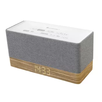 Radijo laikrodis Soundmaster UR630WE – FM/PLL/UKW, 6 W RMS, pilka/balta, maitinimas iš tinklo ir AAA baterijų