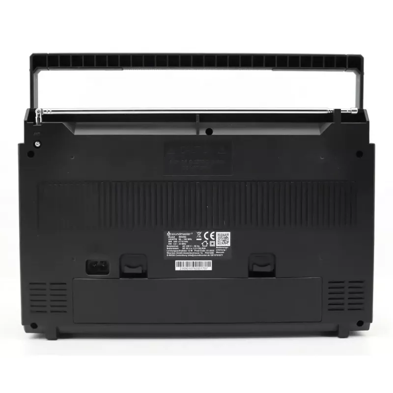 Nešiojamas kasečių grotuvas Soundmaster RR20SI – FM/MW/SW radijas, 3 W RMS, 3,5 mm ausinės, juodas/sidabrinis