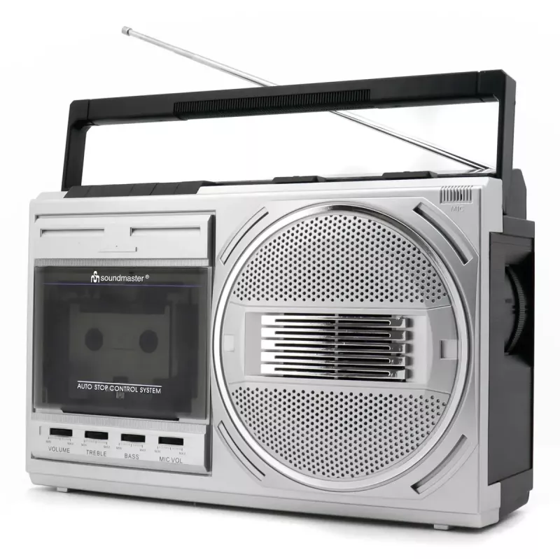Nešiojamas kasečių grotuvas Soundmaster RR20SI – FM/MW/SW radijas, 3 W RMS, 3,5 mm ausinės, juodas/sidabrinis