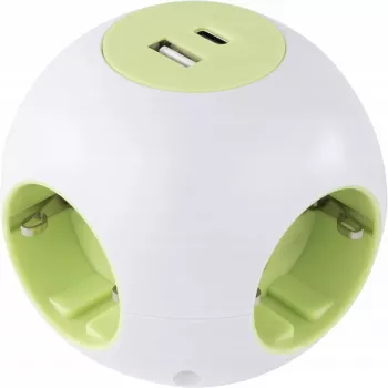 REV PowerGlobe 4 krypčių kištukinis lizdas su USB prievadais, baltas, 1,4 m laidas