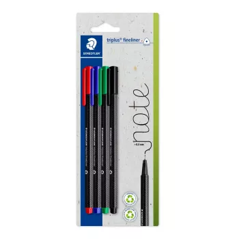 Finelineris Staedtler 334-S BK4 itin smulkus juoda mėlyna žalia raudona 4 vnt.