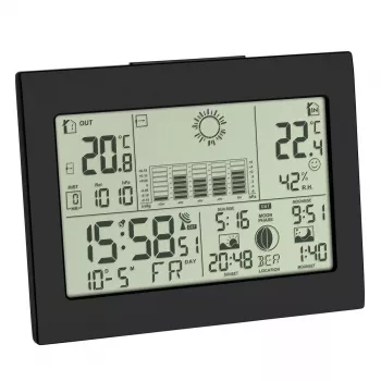 Vidaus ir lauko termometras bei drėgmės matuoklis TFA-Dostmann Horizon Black