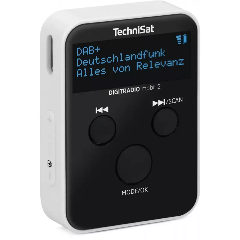 Nešiojamas radijo imtuvas TECHNISAT DIGITRADIO mobil 2 – DAB+ / FM, OLED 0,91 colio, 3,5 mm, USB-C, Li-Ion 500 mAh, juodas/baltas