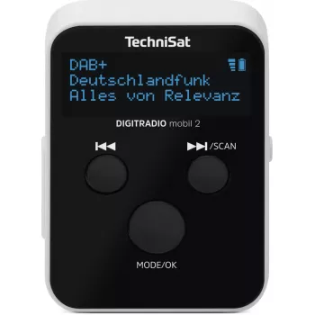 Nešiojamas radijo imtuvas TECHNISAT DIGITRADIO mobil 2 – DAB+ / FM, OLED 0,91 colio, 3,5 mm, USB-C, Li-Ion 500 mAh, juodas/baltas