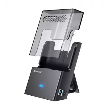 Dokavimo stotelė GrauGear G-3502-AC 2,5 colio/3,5 colio SATA HDD/SSD, USB 3.2 Gen 1 Type-B, 6 Gbit/s, 12V/1,5A, juoda/permatoma