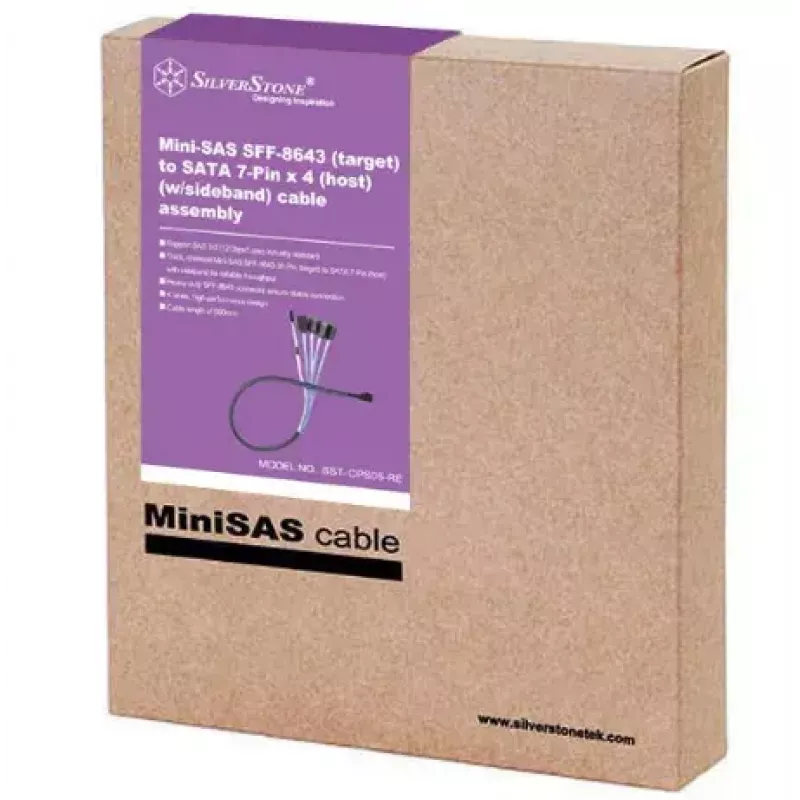 SILVERSTONE CPS05-RE Mini SAS SFF-8643 į 4×SATA 7 kontaktų kabelis, 0,6 m