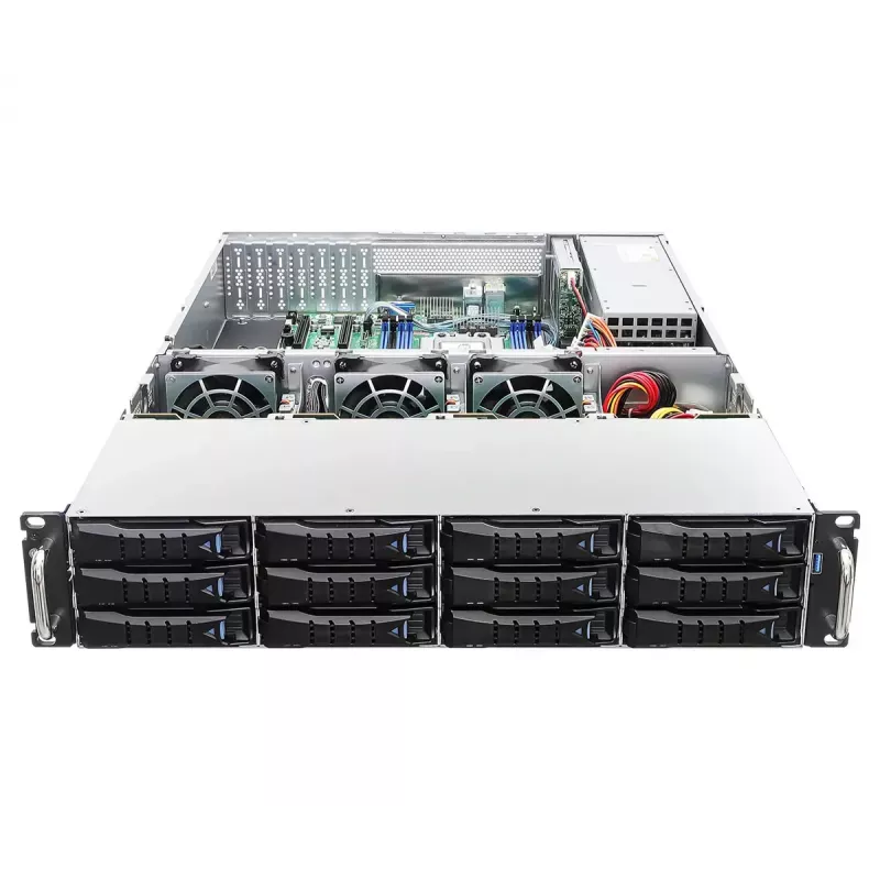 Serverio būstas ASRock 2U12L2S-SIENA (2U) – AMD SoC, Socket SP6, 12×3,5 colio + 2×2,5 colio lizdai, 800W maitinimo blokas, DDR5 iki 96 GB