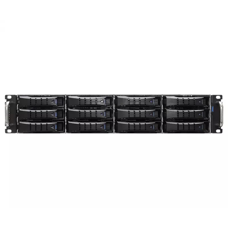 Serverio būstas ASRock 2U12L2S-SIENA (2U) – AMD SoC, Socket SP6, 12×3,5 colio + 2×2,5 colio lizdai, 800W maitinimo blokas, DDR5 iki 96 GB
