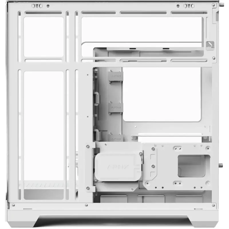 APNX V2-F-WT-v1 bokštinis kompiuterio korpusas, baltas, trys grūdinto stiklo plokštės