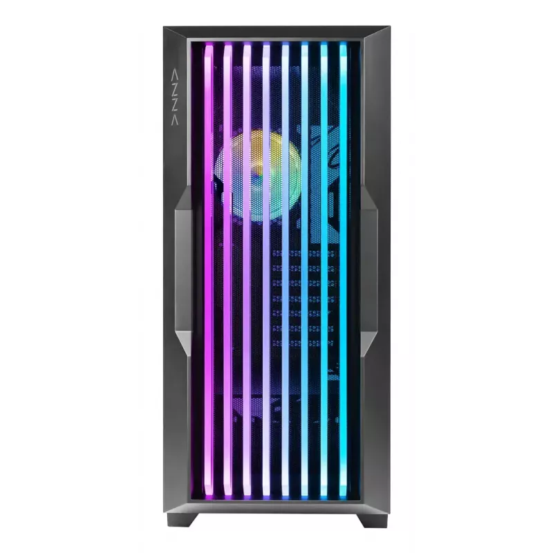PC korpusas AZZA Guardian Glass Midi Tower – juodas, ATX/Micro-ATX/ITX/EATX, palaiko 3,5 colio×2 / 2,5 colio×4, priekiniai 120/140 mm ventiliatoriai