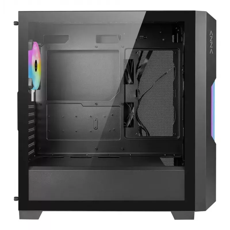 PC korpusas AZZA Guardian Glass Midi Tower – juodas, ATX/Micro-ATX/ITX/EATX, palaiko 3,5 colio×2 / 2,5 colio×4, priekiniai 120/140 mm ventiliatoriai