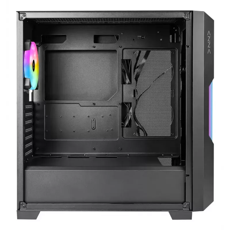 PC korpusas AZZA Guardian Glass Midi Tower – juodas, ATX/Micro-ATX/ITX/EATX, palaiko 3,5 colio×2 / 2,5 colio×4, priekiniai 120/140 mm ventiliatoriai