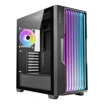 PC korpusas AZZA Guardian Glass Midi Tower – juodas, ATX/Micro-ATX/ITX/EATX, palaiko 3,5 colio×2 / 2,5 colio×4, priekiniai 120/140 mm ventiliatoriai