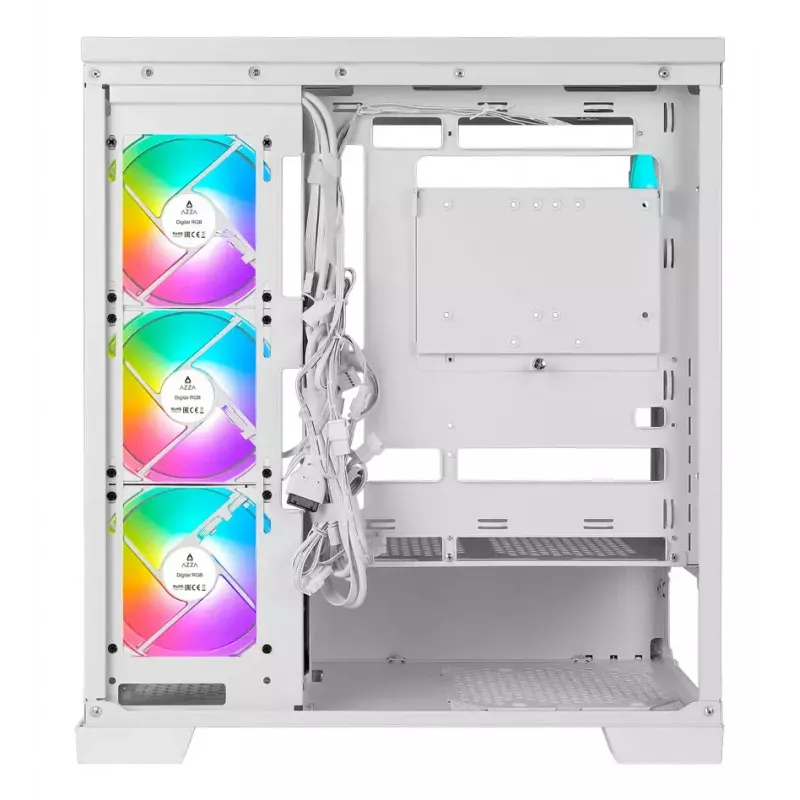 PC korpusas AZZA Cove (CSAZ-570W) – juodas, ATX/Micro-ITX/ITX, 3x120mm šoniniai ventiliatoriai, 1x120mm galinis ventiliatorius, palaiko 2,5 colio ir 3,5 colio diskus