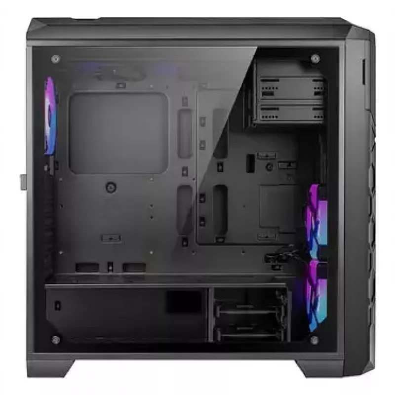 PC korpusas AZZA STORM ARGB Full Tower — juodas, ATX/Micro-ATX/EATX, 2x 3,5 colio + 6x 2,5 colio vietos, iš anksto sumontuoti ARGB ventiliatoriai