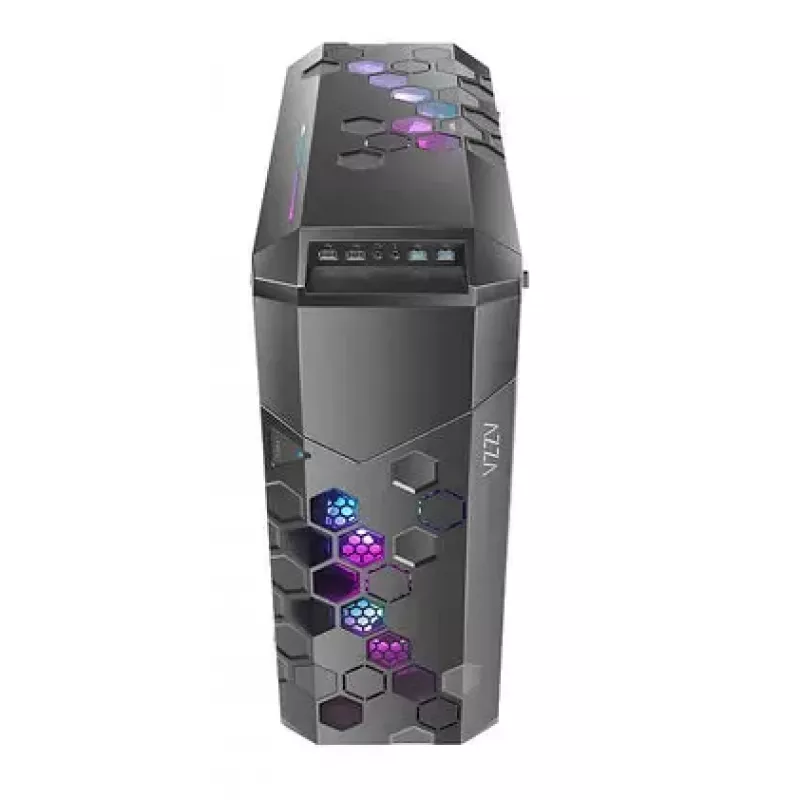 PC korpusas AZZA STORM ARGB Full Tower — juodas, ATX/Micro-ATX/EATX, 2x 3,5 colio + 6x 2,5 colio vietos, iš anksto sumontuoti ARGB ventiliatoriai