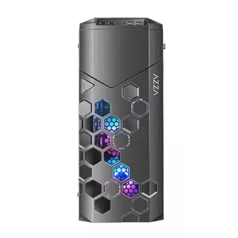 PC korpusas AZZA STORM ARGB Full Tower — juodas, ATX/Micro-ATX/EATX, 2x 3,5 colio + 6x 2,5 colio vietos, iš anksto sumontuoti ARGB ventiliatoriai