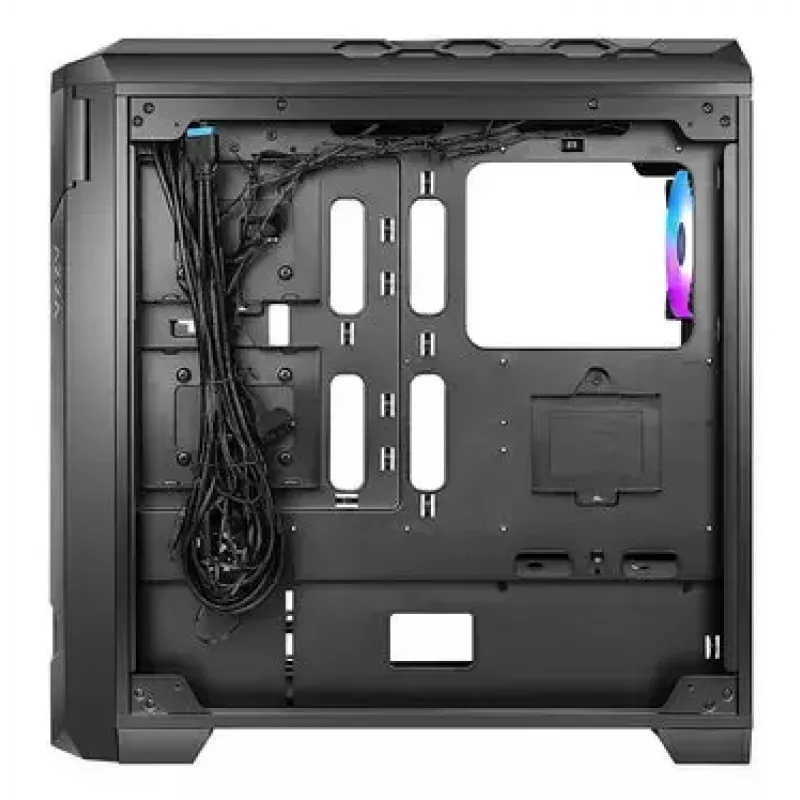 PC korpusas AZZA STORM ARGB Full Tower — juodas, ATX/Micro-ATX/EATX, 2x 3,5 colio + 6x 2,5 colio vietos, iš anksto sumontuoti ARGB ventiliatoriai