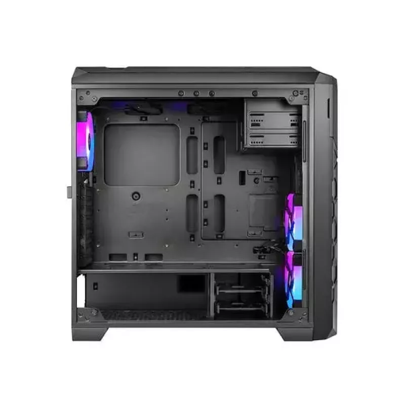 PC korpusas AZZA STORM ARGB Full Tower — juodas, ATX/Micro-ATX/EATX, 2x 3,5 colio + 6x 2,5 colio vietos, iš anksto sumontuoti ARGB ventiliatoriai