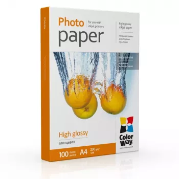 Foto popierius A4 ColorWay PG230100A4 – blizgus 230 g/m², 100 lapų, baltas