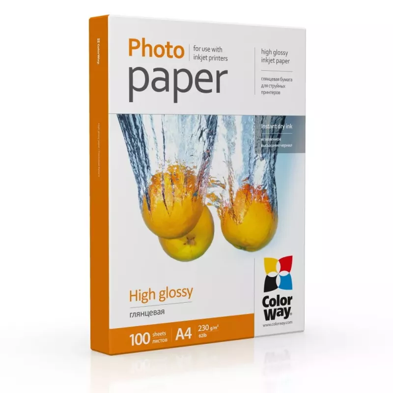 Foto popierius A4 ColorWay PG230100A4 – blizgus 230 g/m², 100 lapų, baltas