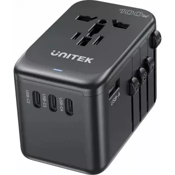 Keliaujantis įkroviklis Unitek P1123ABK01 — Unitek PD 100W, kelių regionų EU/US/UK/AUS kištukas