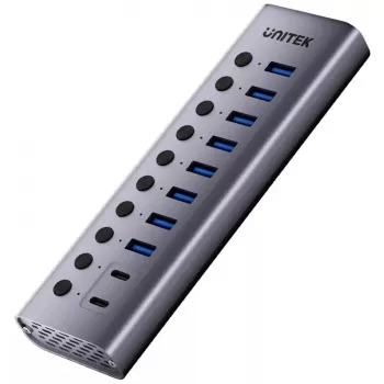 USB šakotuvas Unitek H1315B01-EU — 10 prievadų 5Gbps su atskirais jungikliais