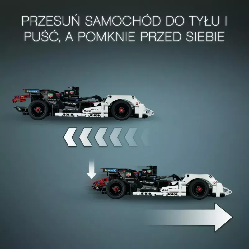LEGO konstruktoriaus rinkinys Formulė E Porsche 99X Electric modelis 42137 – statybinis žaislas