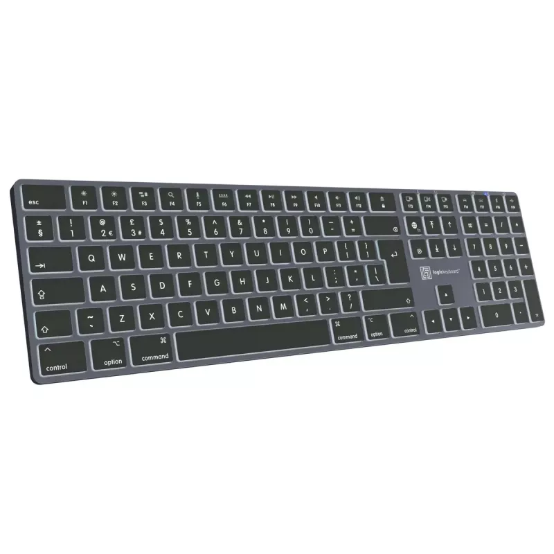 Klaviatūra LogicKeyboard SKB-TM-UK pilno dydžio USB + Bluetooth, QWERTY JK anglų, titano spalvos