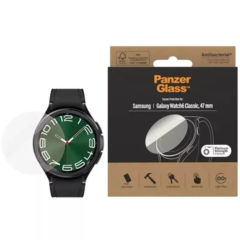 Apsauginis stiklas PanzerGlass Samsung Galaxy Watch6 Classic 47 mm – antibakterinė stiklo plėvelė