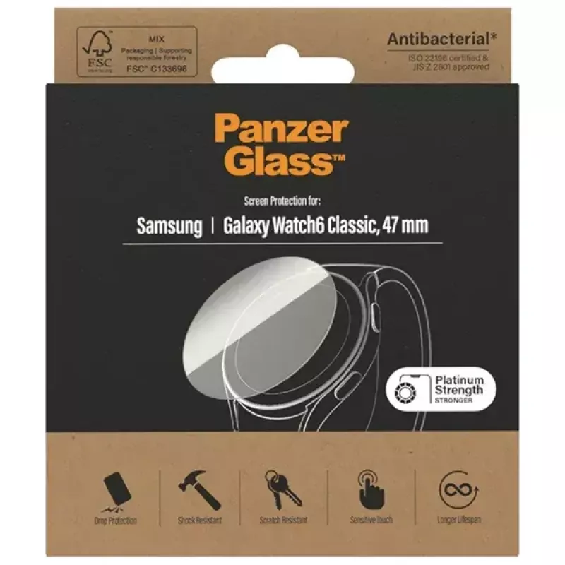 Apsauginis stiklas PanzerGlass Samsung Galaxy Watch6 Classic 47 mm – antibakterinė stiklo plėvelė