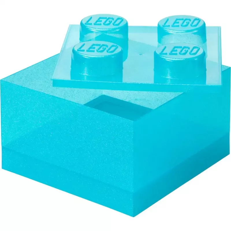 Room Copenhagen Storage Brick 4 Top Lid Glitter šviesiai mėlyna/skaidri LEGO stiliaus dėžutė daiktams susidėti
