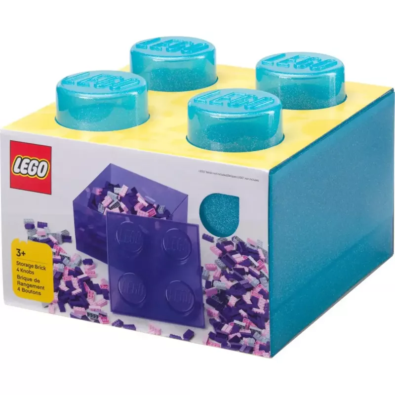 Room Copenhagen Storage Brick 4 Top Lid Glitter šviesiai mėlyna/skaidri LEGO stiliaus dėžutė daiktams susidėti