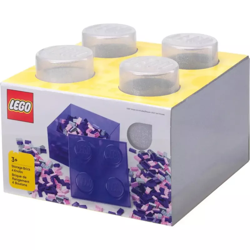 room copenhagen Storage Brick 4 Top Lid Glitter – permatoma LEGO tipo dėžutė su blizgučiais, 4 kauburėliai