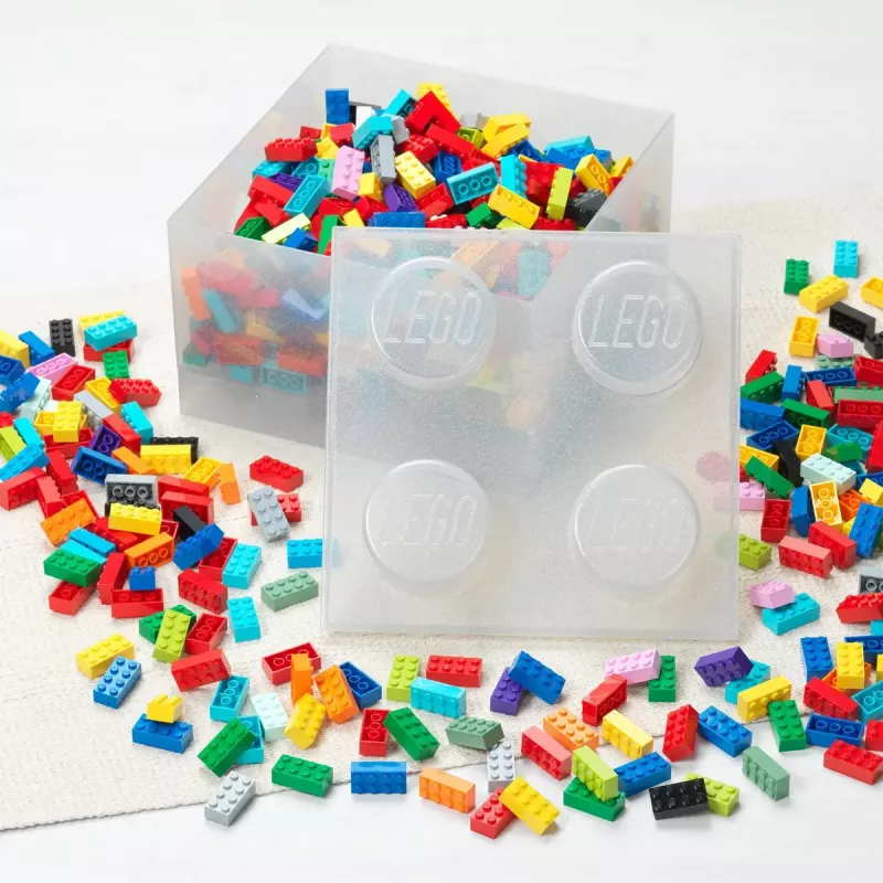 room copenhagen Storage Brick 4 Top Lid Glitter – permatoma LEGO tipo dėžutė su blizgučiais, 4 kauburėliai