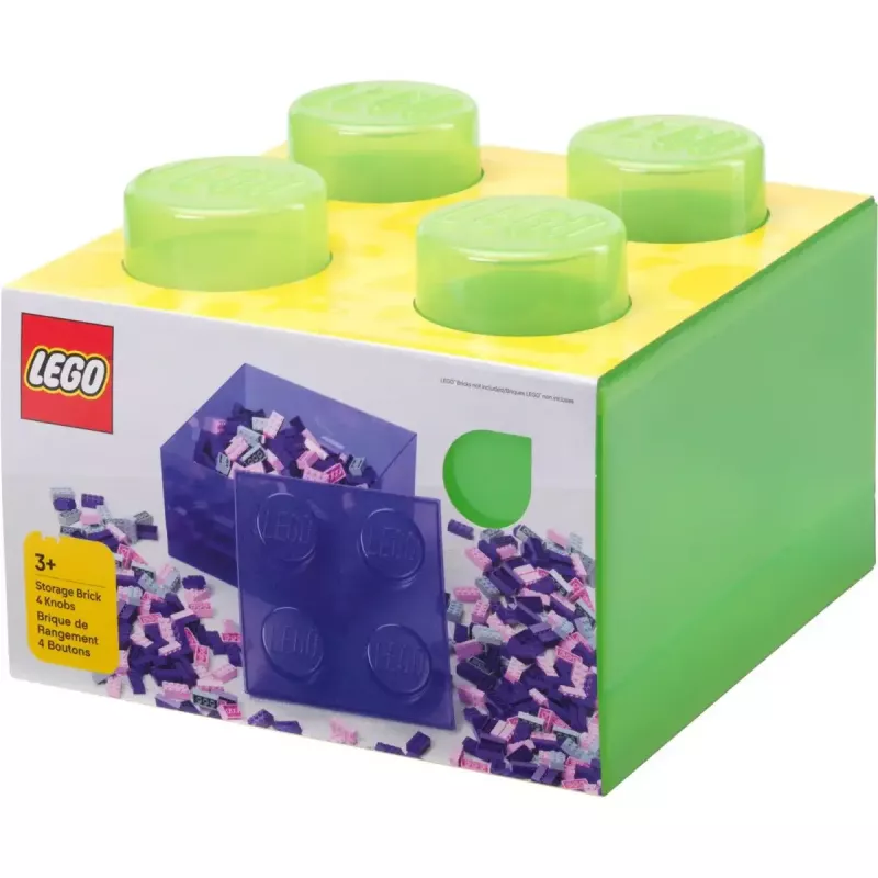 Laikymo plyta 4 su viršutiniu dangteliu permatoma (šviesiai žalia/permatoma) – Room Copenhagen, LEGO suderinamas plastikinis laikymo indas