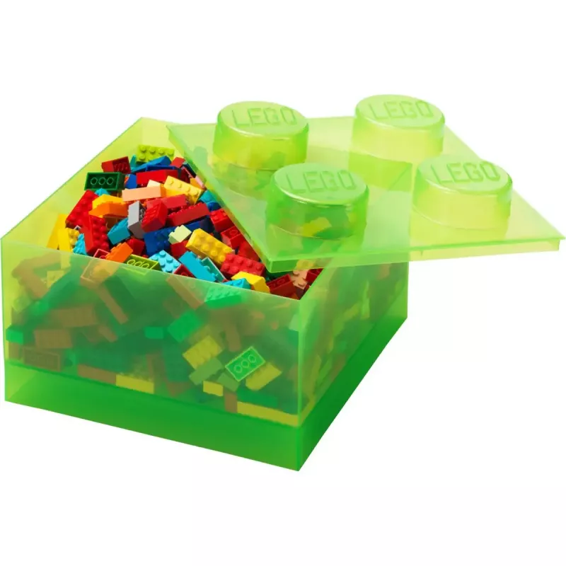 Laikymo plyta 4 su viršutiniu dangteliu permatoma (šviesiai žalia/permatoma) – Room Copenhagen, LEGO suderinamas plastikinis laikymo indas