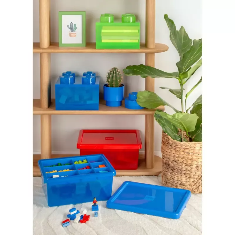 Laikymo plyta 4 su viršutiniu dangteliu permatoma (šviesiai žalia/permatoma) – Room Copenhagen, LEGO suderinamas plastikinis laikymo indas