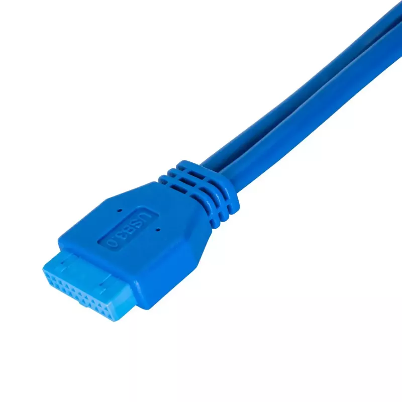 Akyga AK-CA-62 vidinis USB 3.0 adapterio kabelis, 19 kontaktų jungtis į 2 x USB-A lizdus, 0,65 m