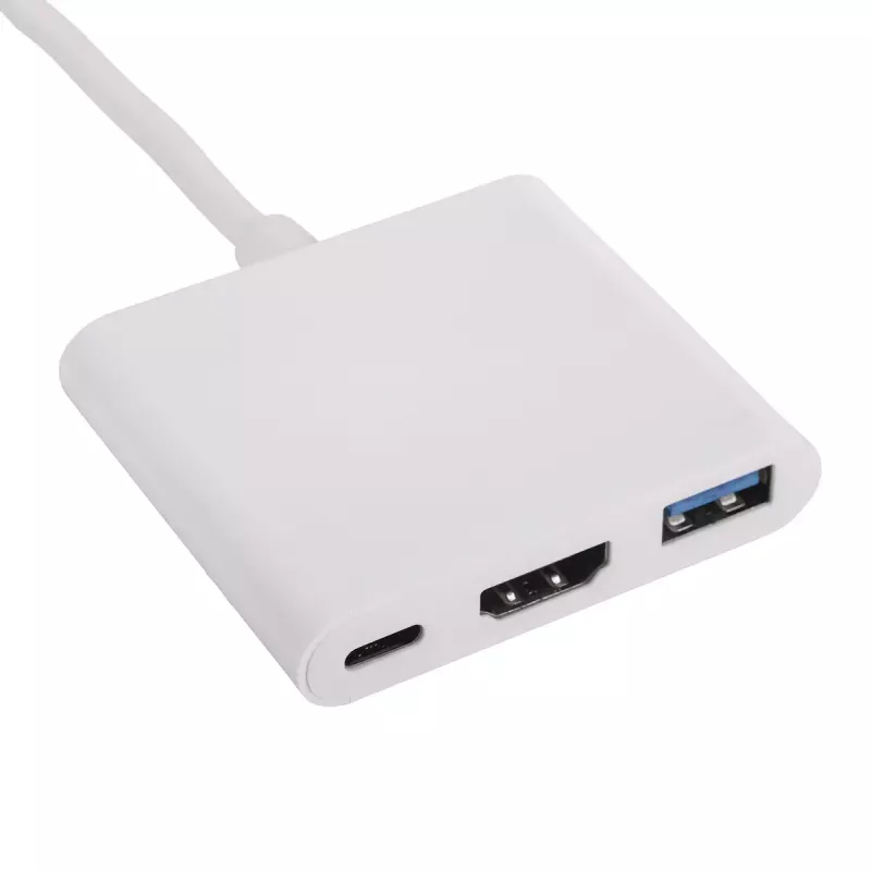USB šakotuvas Akyga AK-AD-57, USB 2.0 Type-C jungtis, HDMI prievadas, 500 Mbit/s, baltas, 80×80×15 mm