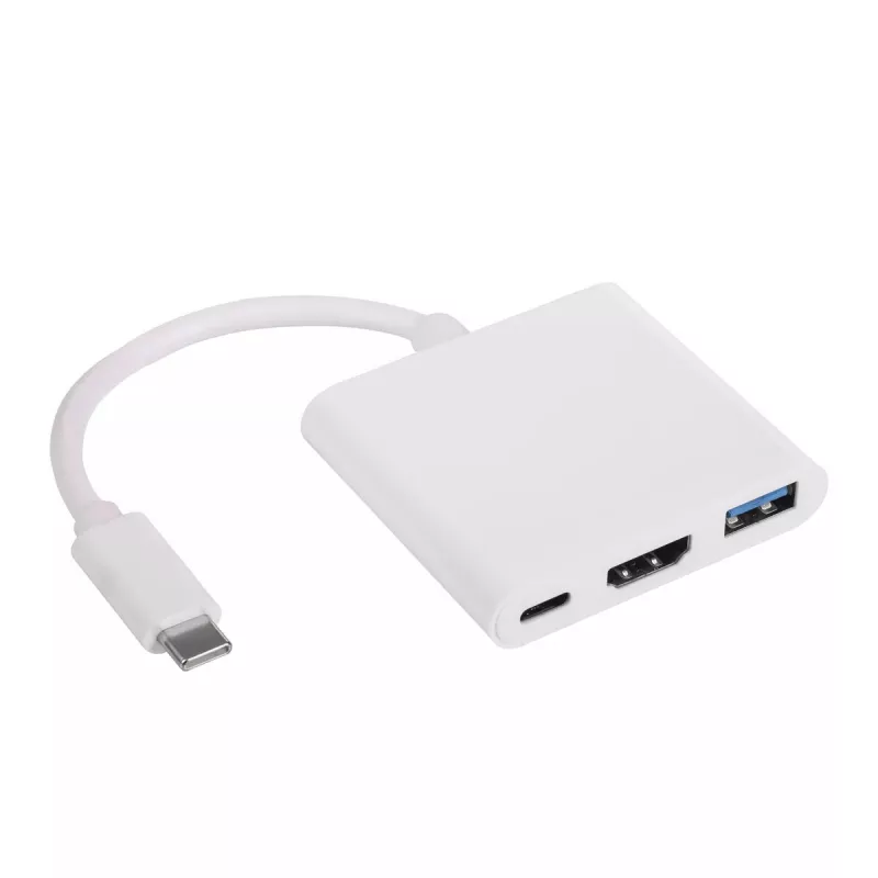 USB šakotuvas Akyga AK-AD-57, USB 2.0 Type-C jungtis, HDMI prievadas, 500 Mbit/s, baltas, 80×80×15 mm