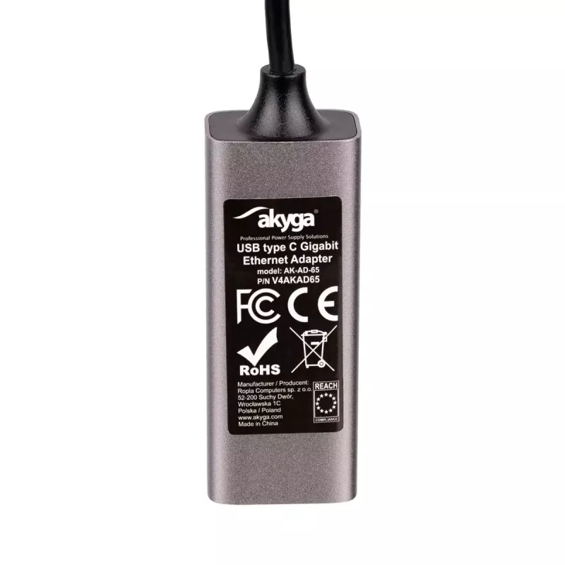 Akyga AK-AD-65 USB-C – Gigabit Ethernet tinklo adapteris, RJ45, 15 cm, sidabrinis