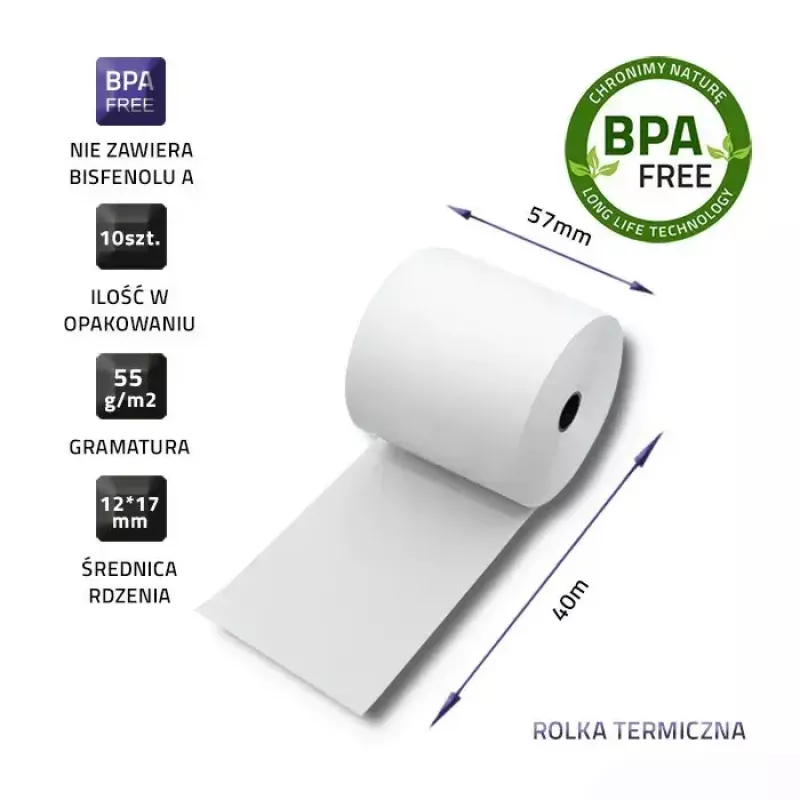 Terminis popieriaus rulonas QOLTEC 57 x 40 mm 55 g/m² be BPA — QOLTEC 51897