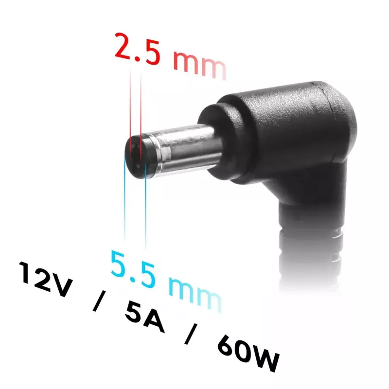 Nešiojamo kompiuterio maitinimo adapteris Akyga AK-ND-85, 12V 5A, 1,2 m laidas, juodas