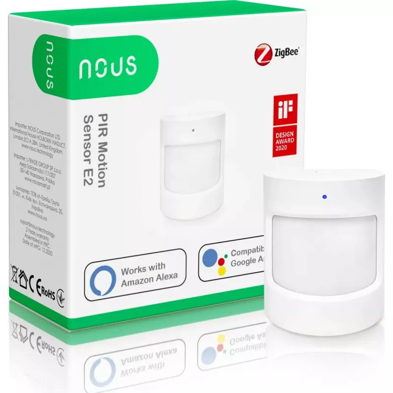Judesio jutiklis Nous E2 ZigBee PIR, aptikimo atstumas 8 m, matymo kampas 120°