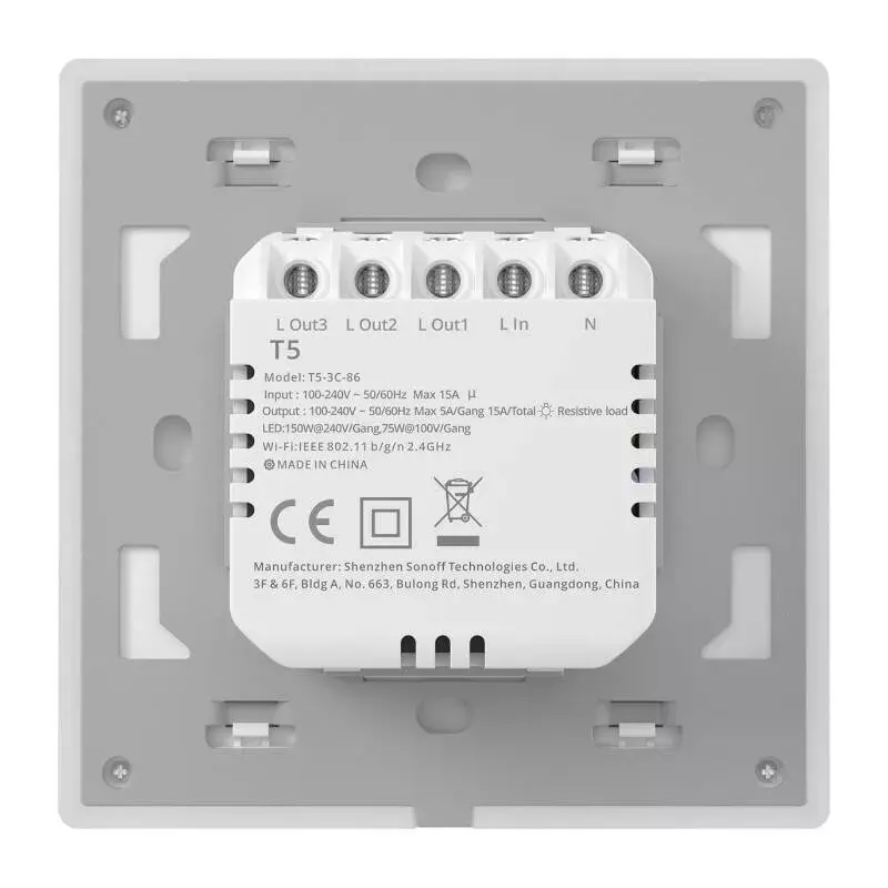 Sieninis išmanus WiFi jutiklinis jungiklis Sonoff T5 4C 4 kanalų (T5-4C-86)